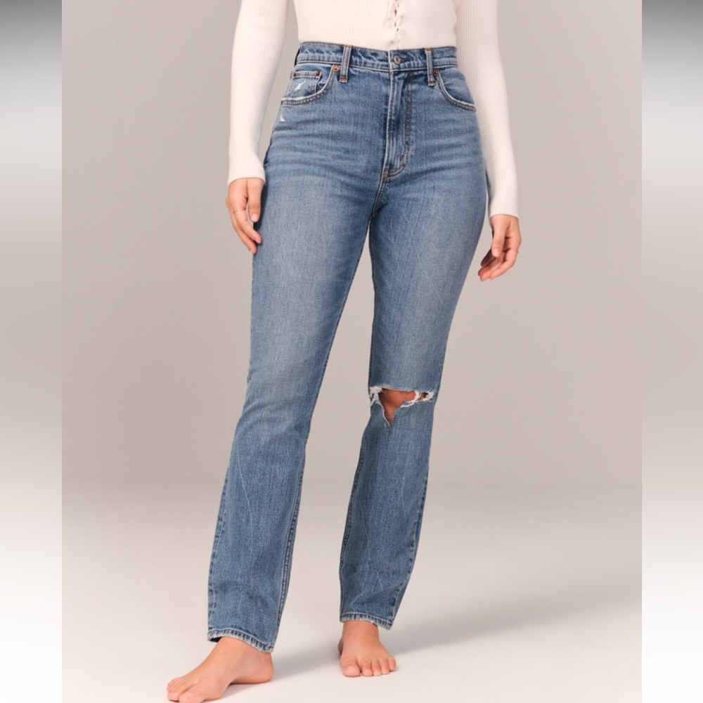Abercrombie curve love slim straight ultra high rise jeans size 27 extra long